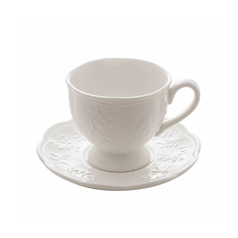 Xícara De Chá Com Pires Lyor De Porcelana Butterfly 200Ml - Branco