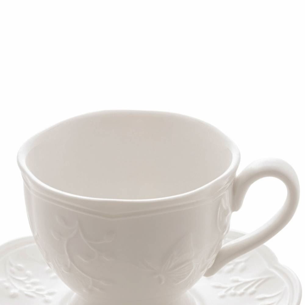 Xícara De Chá Com Pires Lyor De Porcelana Butterfly 200Ml - Branco