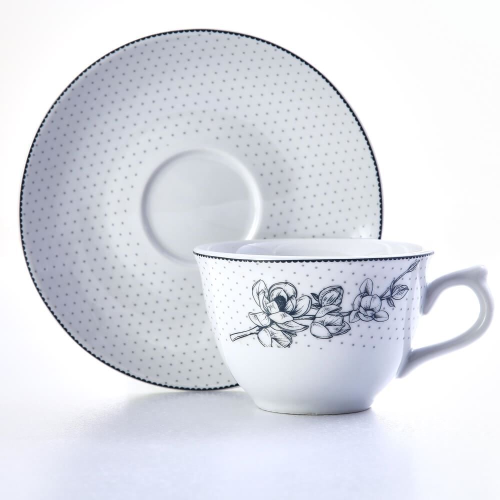 Xícara De Chá Com Pires Porcelana Jasmine Havan Casa - 220Ml