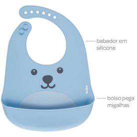 Babador De Silicone Com Pega Migalhas Gumy - Azul