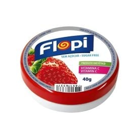 Bala de Morango Sem Açúcar Flopi Lata 40G Florestal