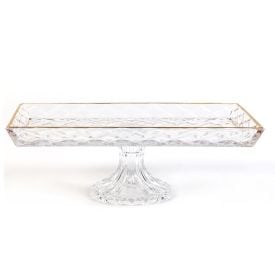 Bandeja Com Pé Diamond Com Filete Dourado Lyor 34,5Cm - Cristal 
