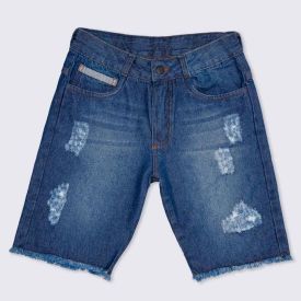 Bermuda 12 a 16 anos Jeans Puídos + Barra Desfiada Hot Dog Jeans