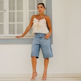 Bermuda Jeans Feminina Patricia Foster Azul Claro