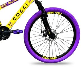 Bicicleta Aro 26 Colli Grau Freios a Disco e Suspensão Dianteira - AMARELO/ROXO