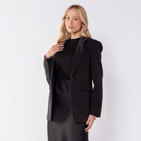 Blazer Feminino Alongado Com Ombreiras Patricia Foster Preto