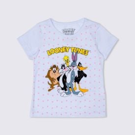 Blusa 1 a 3 anos Malha Looney Tunes Turma BandUP Branco