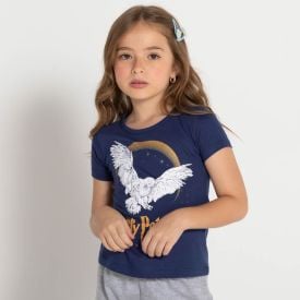 Blusa 4 a 10 anos Harry Potter Coruja Bandup Azul Marinho