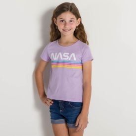 Blusa 4 a 10 anos Malha Nasa Linhas BandUP Lilas