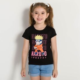 Blusa 6 a 12 anos Malha Naruto Brandili Preto