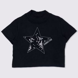 Blusa Cropped 4 a 10 anos Malha com Bordado Marmelada Preto