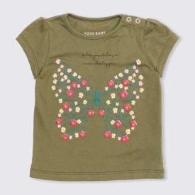 Blusa de Bebê Menina Borboleta Bordada Yoyo Baby Verde Militar