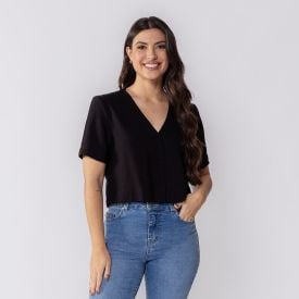 Blusa Feminina Com Botões E Decote V Patricia Foster Preto