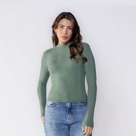 Blusa Feminina Com Manga Longa E Gola Alta Canelada Patricia Foster