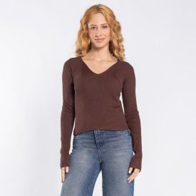 Blusa Feminina De Tricot Manga Longa Boby Blues Marrom