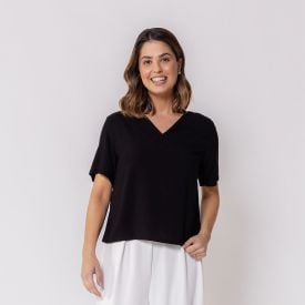 Blusa Feminina Decote V Manga Curta Patricia Foster