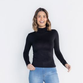 Blusa Feminina Gola Alta E Manga Longa De Viscose Patricia Foster