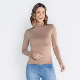 Blusa Feminina Gola Alta E Manga Longa De Viscose Patricia Foster