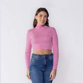Blusa Feminina Listrada De Gola Alta Boby Blues