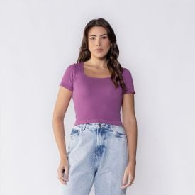 Blusa Feminina Manga Curta Canelada Boby Blues Orquidea