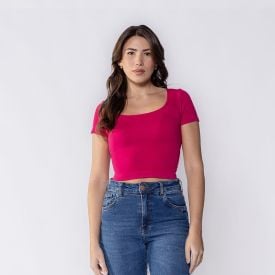 Blusa Feminina Manga Curta Canelada Boby Blues Rosa Drama