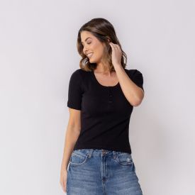 Blusa Feminina Manga Curta Canelada Patricia Foster