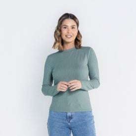 Blusa Feminina Manga Longa E Gola Alta Canelada Patricia Foster