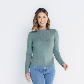 Blusa Feminina Manga Longa E Gola Alta Canelada Patricia Foster