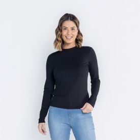 Blusa Feminina Manga Longa E Gola Alta Canelada Patricia Foster