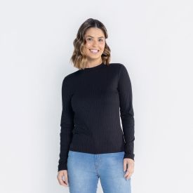 Blusa Feminina Manga Longa E Gola Alta Canelada Patricia Foster