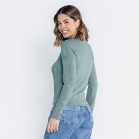 Blusa Feminina Manga Longa E Gola Alta Canelada Patricia Foster