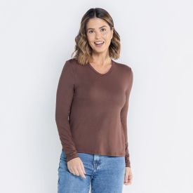 Blusa Feminina Manga Longa Em Malha Viscose Patricia Foster