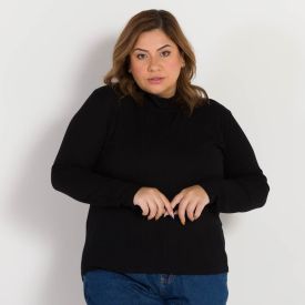 Blusa Plus Size Canelada Gola Alta Patricia Foster Mais Preto