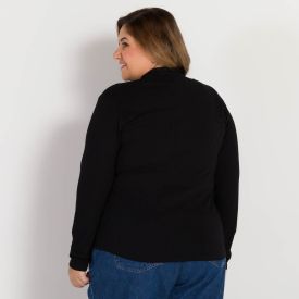 Blusa Plus Size Canelada Gola Alta Patricia Foster Mais Preto