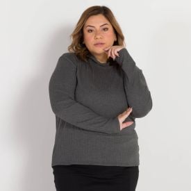 Blusa Plus Size Canelada Gola Alta Patricia Foster Mais