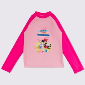 Blusa UV 4 a 10 Anos Minnie Surf Disney Rosa Chocante