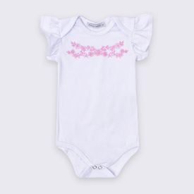 Body Bebê Menina Manga Curta Flores Trick Nick Branco