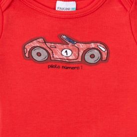 Body Bebê Menino Manga Curta Carrinho Fakini Vermelho
