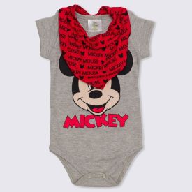 Body de Bebê Menino Mickey + Babador Disney Mescla Stone