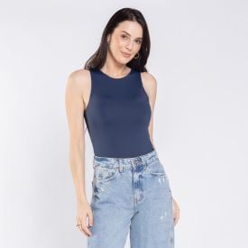 Body Feminino Básico De Microfibra Patricia Foster Azul Marinho