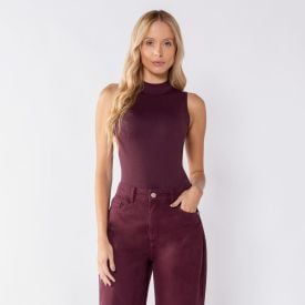 Body Feminino Canelado Sem Costura Patricia Foster Bordo