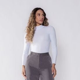 Body Feminino Manga Longa Em Microfibra Patrícia Foster Branco