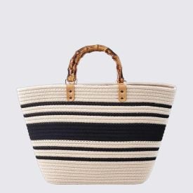 Bolsa de Praia Totebag com Alça de Bambu Alice Palucci - Off White