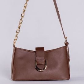 Bolsa Feminina Baguete Alça Corrente Patricia Foster - Chocolate