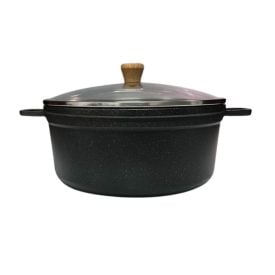 Caçarola Cava Antiadrente Com Tampa De Vidro 24Cm - PRETO