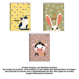 Caderno Brochura Costurado 1/4 Cute Animals 80 Folhas Jandaia - Sortido 