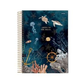 Caderno Capa Dura Espiral 1/4 Sea Life Jandaia - Sortido