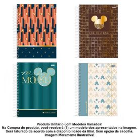 Caderno Espiral Universitário Mickey Arts Office 160 Folhas Jandaia - Sortido