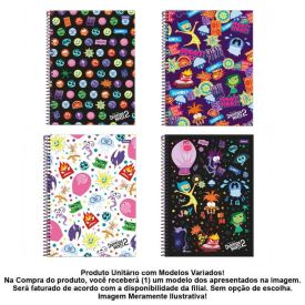 Caderno Universitário Espiral Divertidamente 80 Folhas Foroni - Sortido