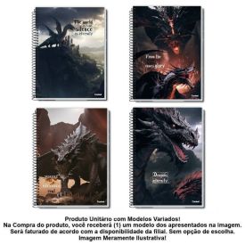 Caderno Universitário Espiral Dragões 160 Folhas Credeal - Sortido